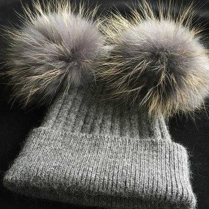 Bonnet double pompons - Gris foncé - Adulte | La boutique du chapeau