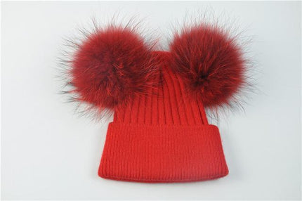 Bonnet double pompons - Rouge - Adulte | La boutique du chapeau