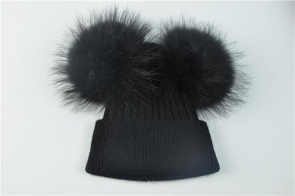 Bonnet double pompons - Noir - Adulte | La boutique du chapeau
