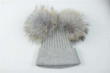 Bonnet double pompons - Gris - Adulte | La boutique du chapeau