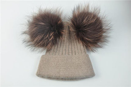 Bonnet double pompons - Marron - Adulte | La boutique du chapeau