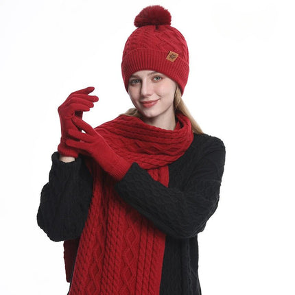 Bonnet, écharpe et gants d'hiver pour femme - Rouge - Ajustable (du 54 au 59) | La boutique du chapeau