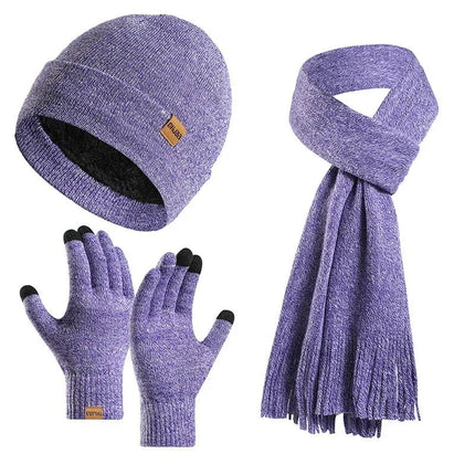 Bonnet, écharpe et gants en peluche - Violet 2 - Ajustable (du 54 au 59) | La boutique du chapeau