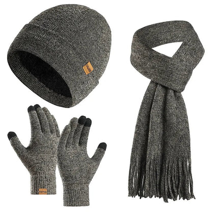 Bonnet, écharpe et gants en peluche - Gris - Ajustable (du 54 au 59) | La boutique du chapeau