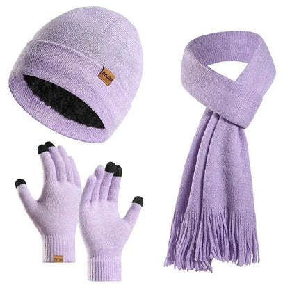 Bonnet, écharpe et gants en peluche - Violet 3 - Ajustable (du 54 au 59) | La boutique du chapeau