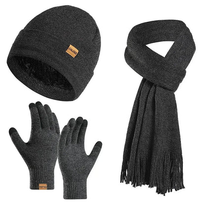 Bonnet, écharpe et gants en peluche - Gris foncé - Ajustable (du 54 au 59) | La boutique du chapeau