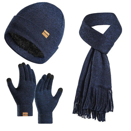 Bonnet, écharpe et gants en peluche - Bleu marine - Ajustable (du 54 au 59) | La boutique du chapeau