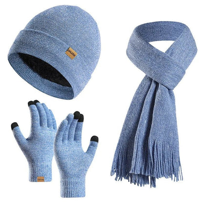 Bonnet, écharpe et gants en peluche - Bleu - Ajustable (du 54 au 59) | La boutique du chapeau