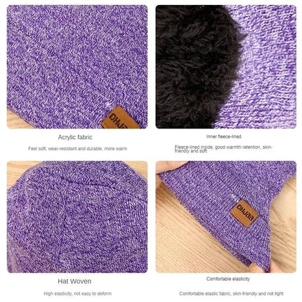 Bonnet, écharpe et gants en peluche - Violet - Ajustable (du 54 au 59) | La boutique du chapeau