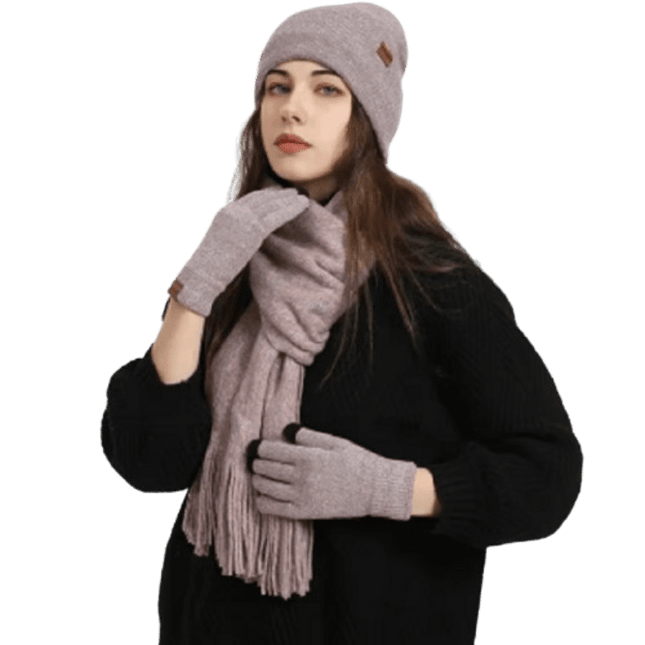 Bonnet, écharpe et gants en peluche - Violet - Ajustable (du 54 au 59) | La boutique du chapeau
