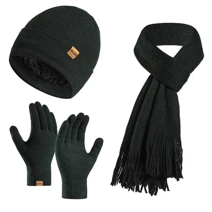 Bonnet, écharpe et gants en peluche - Noir - Ajustable (du 54 au 59) | La boutique du chapeau