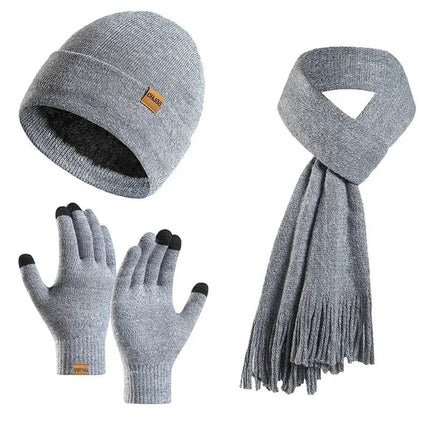 Bonnet, écharpe et gants en peluche - Gris clair - Ajustable (du 54 au 59) | La boutique du chapeau
