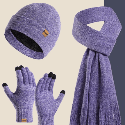 Bonnet, écharpe et gants en peluche - Violet - Ajustable (du 54 au 59) | La boutique du chapeau