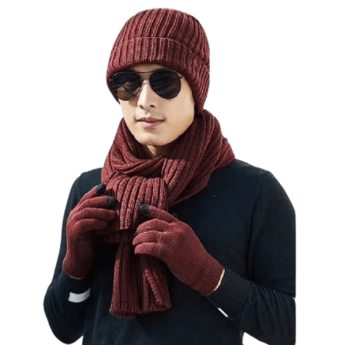 Bonnet écharpe et gants pour homme - Bordeau - Ajustable (du 54 au 59) | La boutique du chapeau