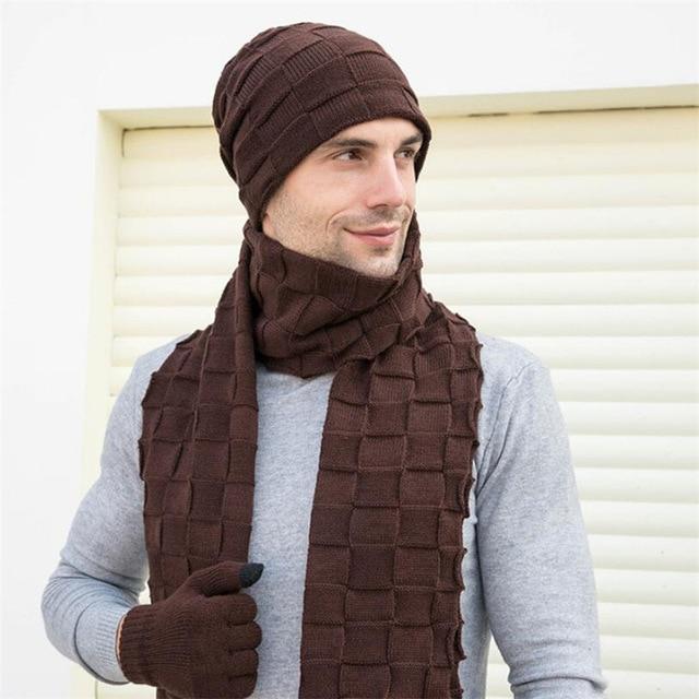 Bonnet écharpe et gants tactiles - Café - Adulte | La boutique du chapeau