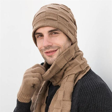 Bonnet écharpe et gants tactiles - Khaki - Adulte | La boutique du chapeau
