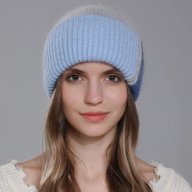 Bonnet en angora pour femme : douceur exceptionnelle - Bleu/gris - Ajustable (du 54 au 59) | La boutique du chapeau