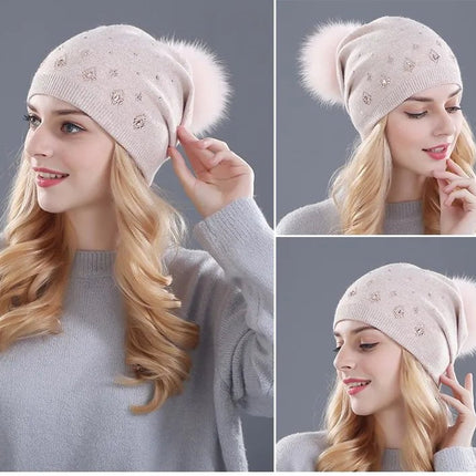 Bonnet en laine avec pompon pour femme : look hivernal tendance - Gris 2 - Ajustable (du 54 au 59) | La boutique du chapeau