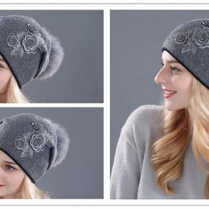 Bonnet en laine avec pompon pour femme : look hivernal tendance - Gris 2 - Ajustable (du 54 au 59) | La boutique du chapeau