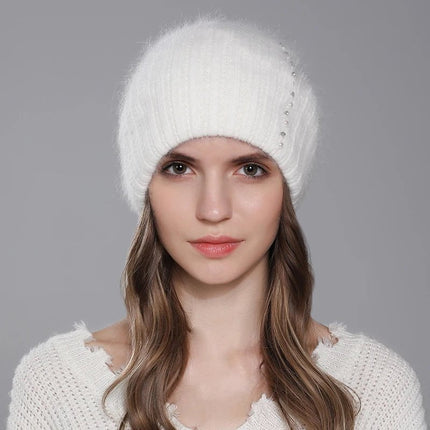 Bonnet en laine et angora - Blanc - Ajustable (du 54 au 59) | La boutique du chapeau