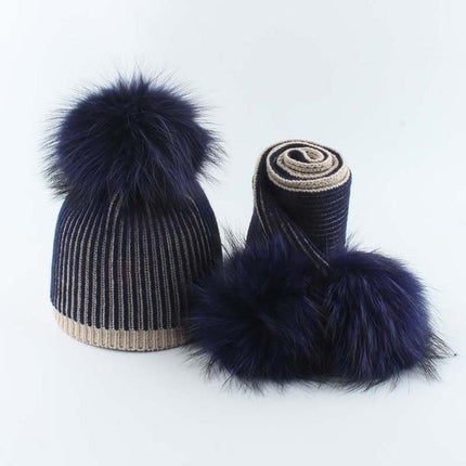 Bonnet enfant avec écharpe et pompons - Bleu 1 - Enfant | La boutique du chapeau