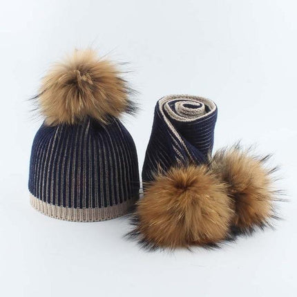 Bonnet enfant avec écharpe et pompons - Bleu - Enfant | La boutique du chapeau