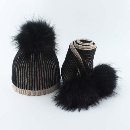 Bonnet enfant avec écharpe et pompons - Noir 1 - Enfant | La boutique du chapeau