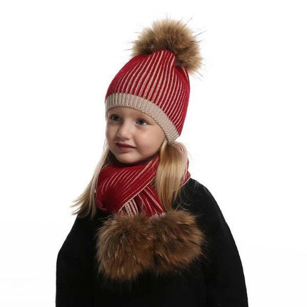 Bonnet enfant avec écharpe et pompons - Rouge - Enfant | La boutique du chapeau
