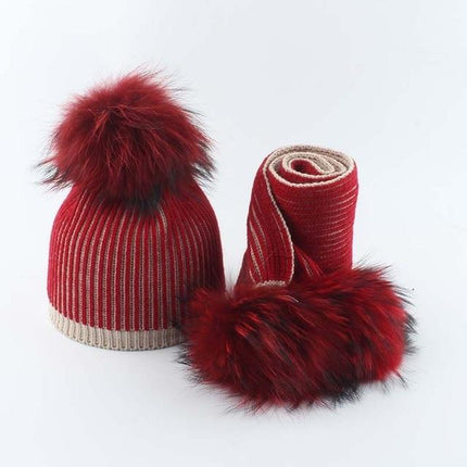 Bonnet enfant avec écharpe et pompons - Rouge 1 - Enfant | La boutique du chapeau