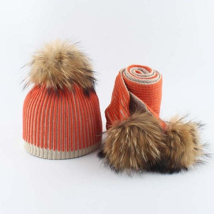 Bonnet enfant avec écharpe et pompons - Orange - Enfant | La boutique du chapeau