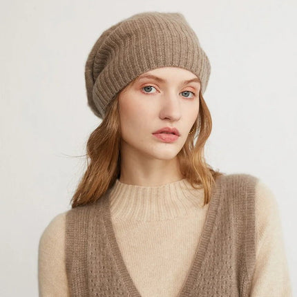 Bonnet épais en cachemire - Beige - Ajustable (du 54 au 59) | La boutique du chapeau