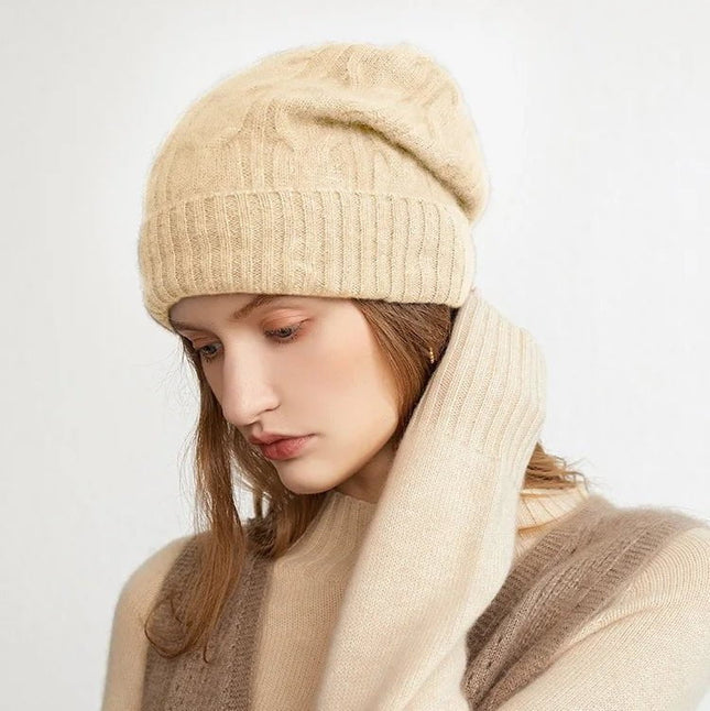 Bonnet épais en cachemire - Beige - Ajustable (du 54 au 59) | La boutique du chapeau