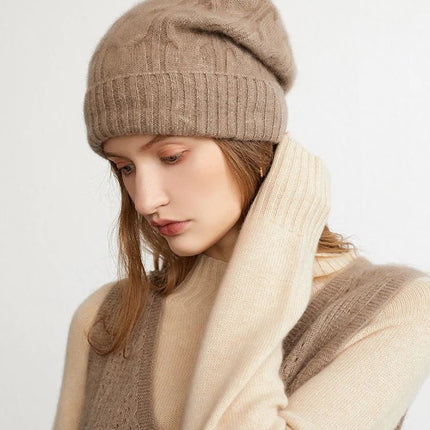 Bonnet épais en cachemire - Beige - Ajustable (du 54 au 59) | La boutique du chapeau