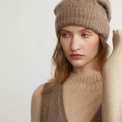 Bonnet épais en cachemire - Marron - Ajustable (du 54 au 59) | La boutique du chapeau
