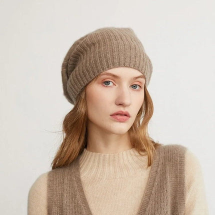 Bonnet épais en cachemire - Beige - Ajustable (du 54 au 59) | La boutique du chapeau