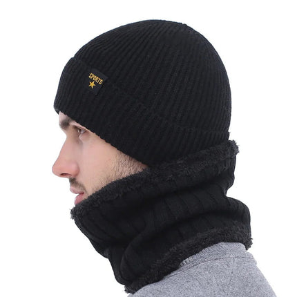 Bonnet et cache - cou en laine pour homme - Ensemble noir - Ajustable (du 54 au 59) | La boutique du chapeau