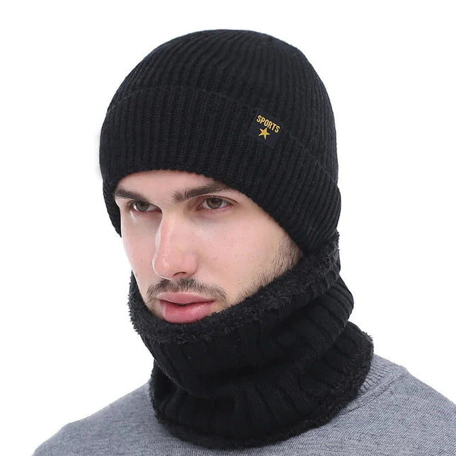 Bonnet et cache - cou en laine pour homme - Ensemble noir - Ajustable (du 54 au 59) | La boutique du chapeau