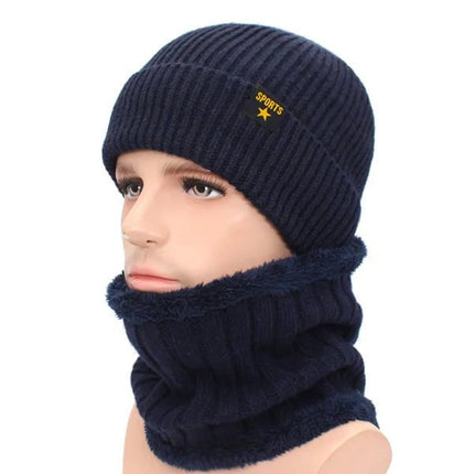 Bonnet et cache - cou en laine pour homme - Ensemble bleu - Ajustable (du 54 au 59) | La boutique du chapeau