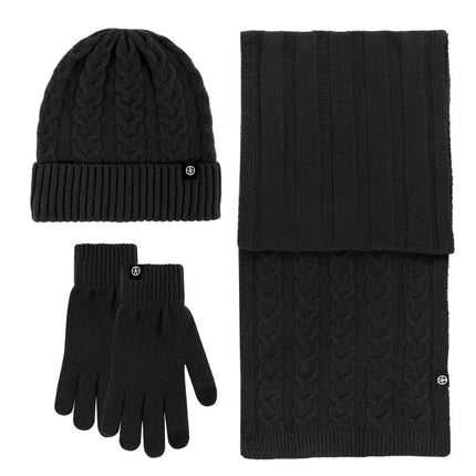 Bonnet et écharpe et gants d'hiver pour femme - Noir - Ajustable (du 54 au 59) | La boutique du chapeau