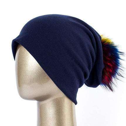 Bonnet et pompon multi - couleur - Marine C - Adulte | La boutique du chapeau