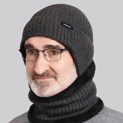Bonnet et protége cou doublé polaire - Noir - Ajustable (du 54 au 59) | La boutique du chapeau