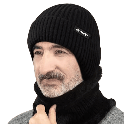 Bonnet et protége cou doublé polaire - Noir - Ajustable (du 54 au 59) | La boutique du chapeau