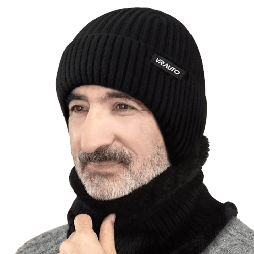 Bonnet et protége cou doublé polaire - Noir - Ajustable (du 54 au 59) | La boutique du chapeau