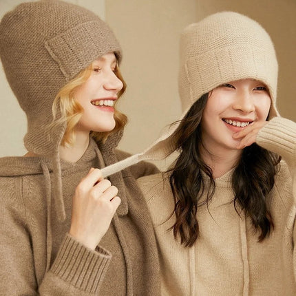 Bonnet femme cache - oreilles en cachemire - Kaki - Ajustable (du 54 au 59) | La boutique du chapeau
