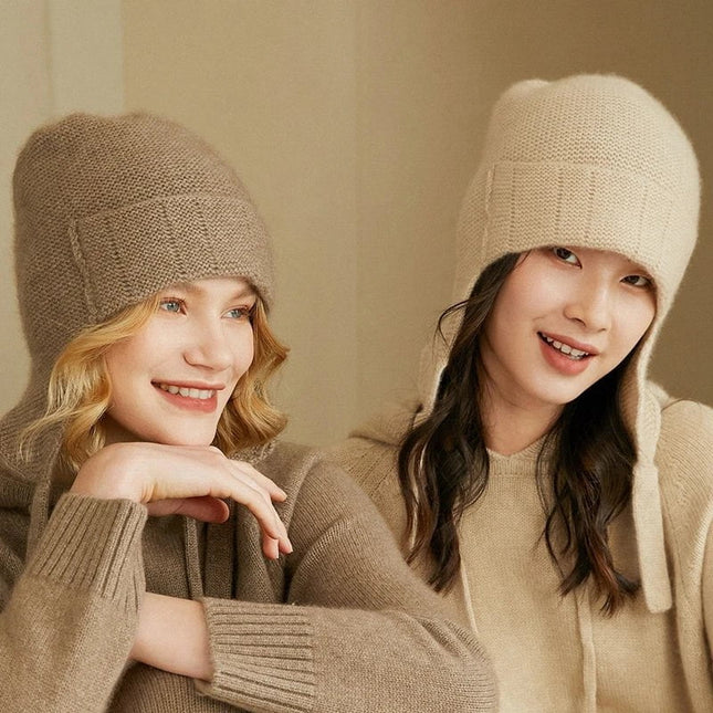Bonnet femme cache - oreilles en cachemire - Kaki - Ajustable (du 54 au 59) | La boutique du chapeau