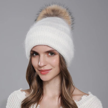 Bonnet femme chaud en angora - Blanc 2 - Ajustable (du 54 au 59) | La boutique du chapeau