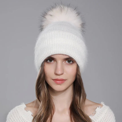 Bonnet femme chaud en angora - Blanc - Ajustable (du 54 au 59) | La boutique du chapeau