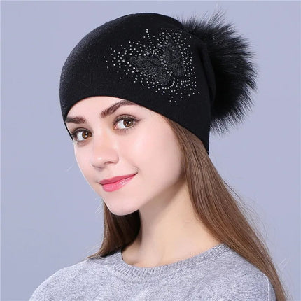 Bonnet femme en laine brodé en strass - Gris - Ajustable (du 54 au 59) | La boutique du chapeau
