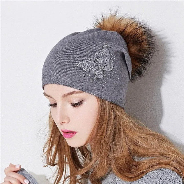 Bonnet femme en laine brodé en strass - Gris - Ajustable (du 54 au 59) | La boutique du chapeau