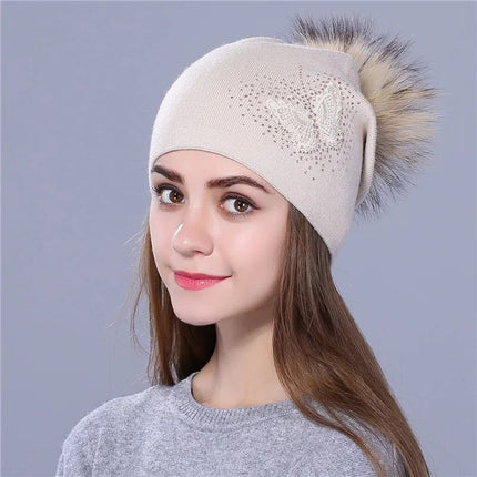 Bonnet femme en laine brodé en strass - Beige - Ajustable (du 54 au 59) | La boutique du chapeau
